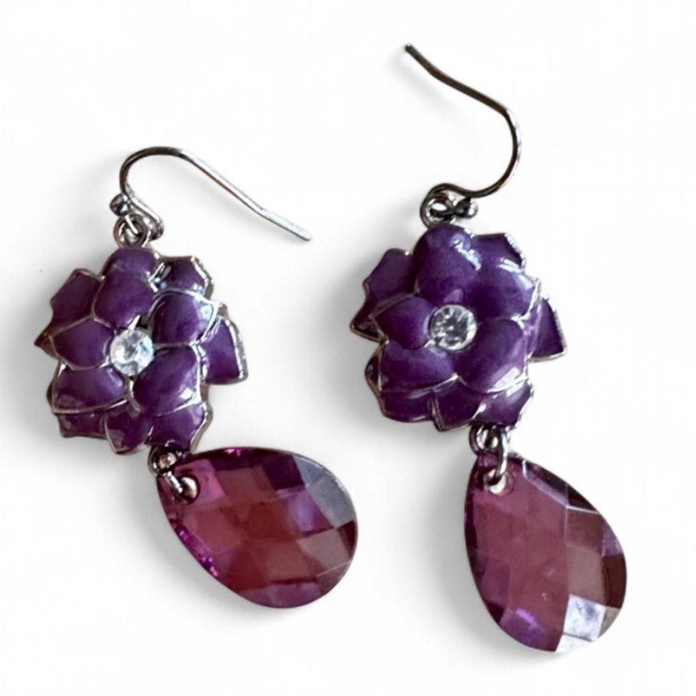 Royal Purple Floral Drop Earrings